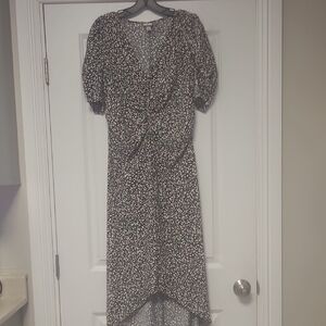 A New Day Green and Black Puff Sleeve Wrap Sundress